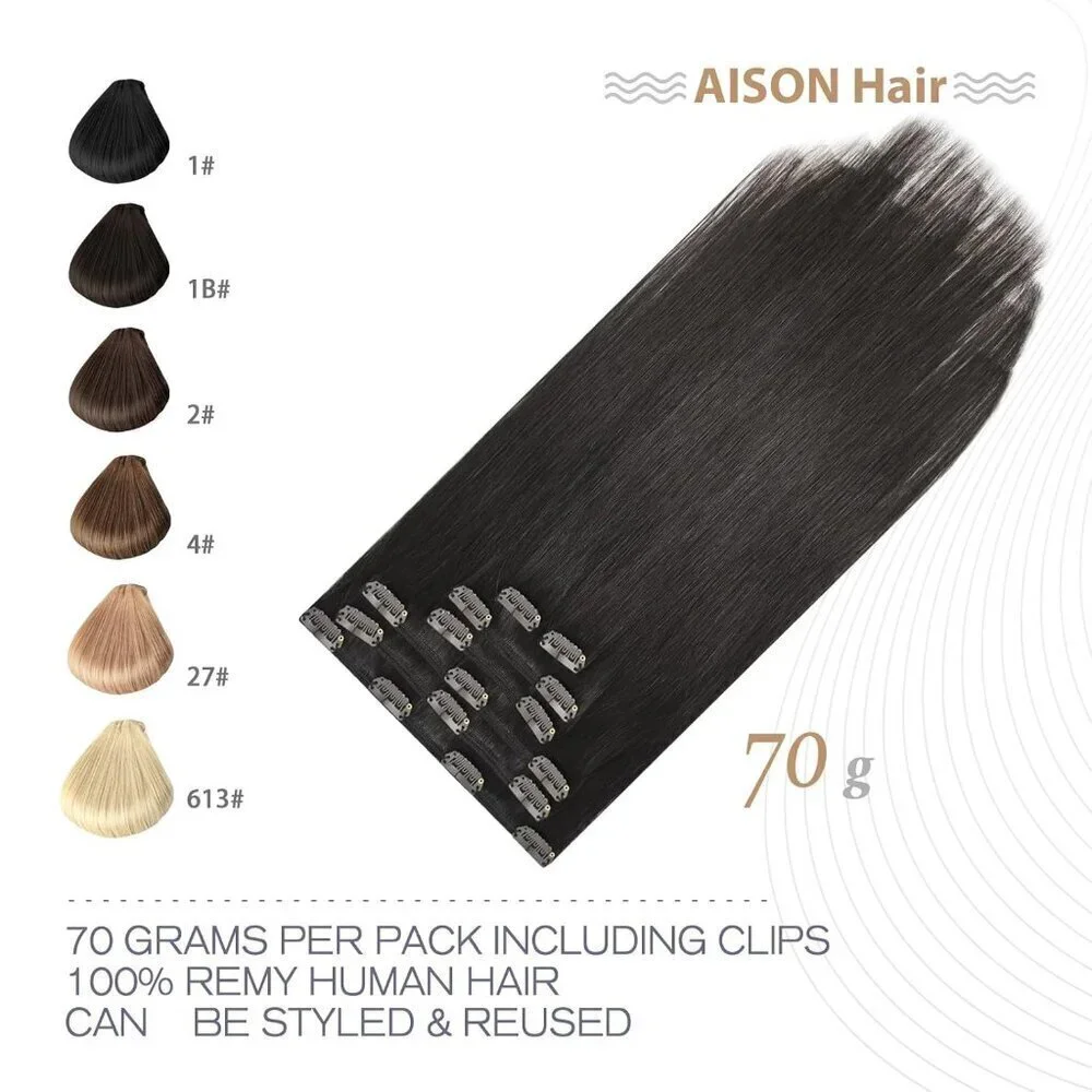 Dark Brown Clip in Hair Extensions Real Human Hair 70G Remy Human Hair Clip in E